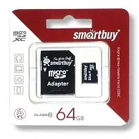 Карта памяти Smart Buy MicroSD 64Gb Class 10 с SD адаптером 
