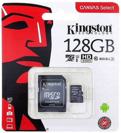 Карта памяти Kingston MicroSD 128Gb Class 10 Ultra Android UHS-I (80 Mb/s) с SD адаптером