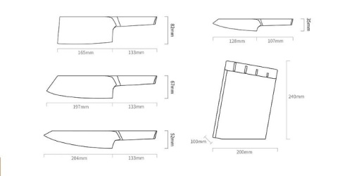 Набор кухонных ножей Huo Hou Fire Compound Steel Knife Set (4 ножа + подставка) фото 3