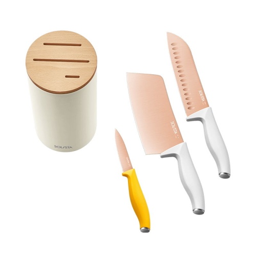 Набор кухонных ножей Xiaomi Solista Titanium Rose Gold Tool Set (3 ножа + подставка)