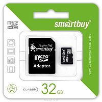 Карта памяти Smart Buy MicroSD 32Gb Class 10 с SD адаптером 